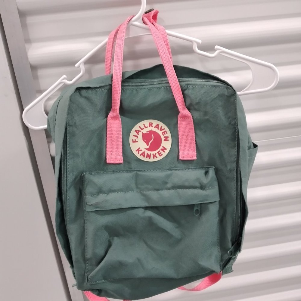 Fjallraven Kanken Backpack in Light Blue with Pink Straps. Gently used.
